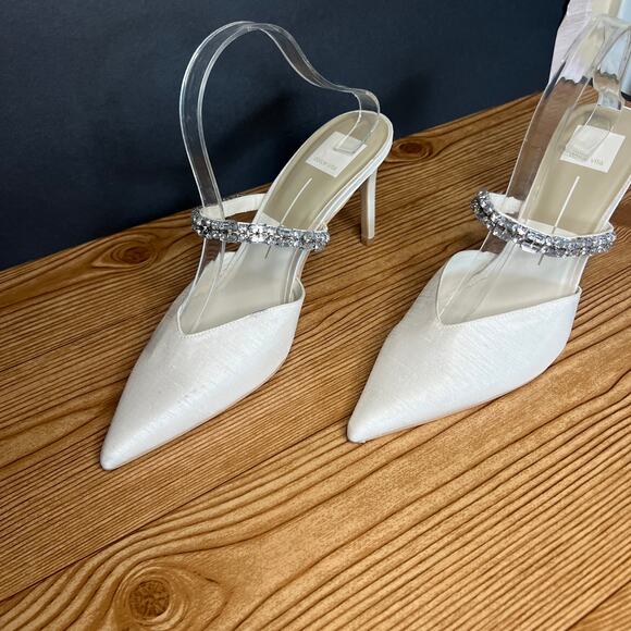 Dolce Vita Kanika White Satin Rhinestone Slip On Heeled Mules Womens 9.5 Pumps - Picture 4 of 15